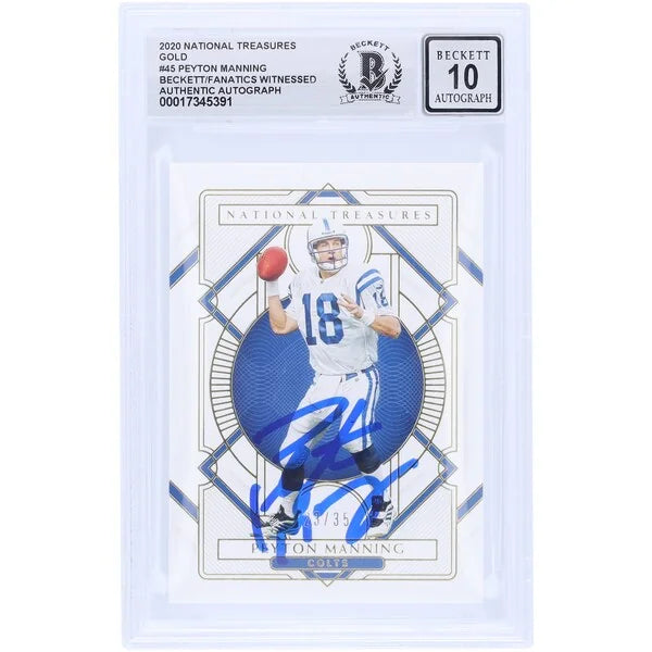 Peyton Manning Signed 2020 Panini National Treasures Gold Card #45 | Beckett 10