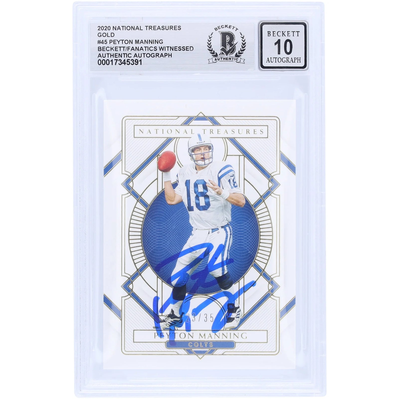 Peyton Manning Signed 2020 Panini National Treasures Gold Card #45 | Beckett 10