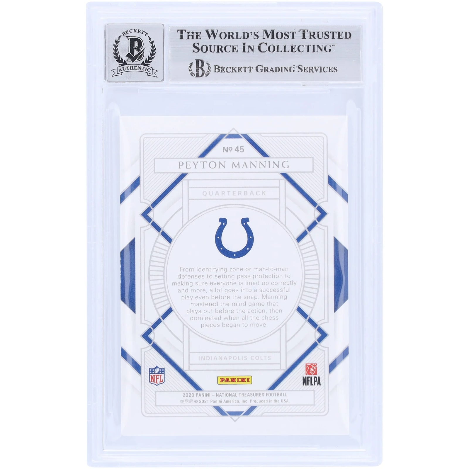 Peyton Manning Signed 2020 Panini National Treasures Gold Card #45 | Beckett 10