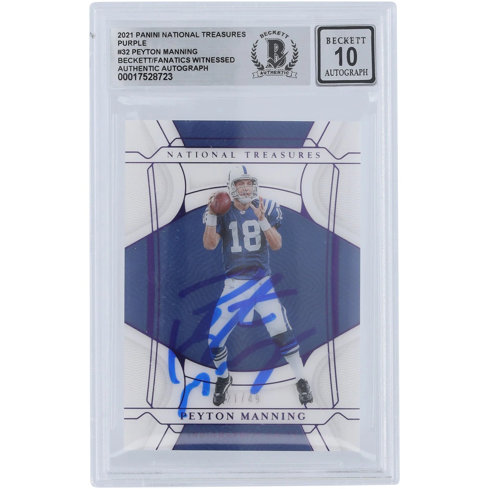 Peyton Manning Signed 2021 Panini National Treasures Purple #32 Card | Graded 10