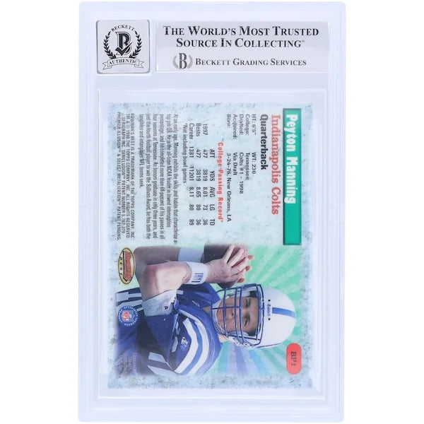 Peyton Manning Signed 1998 Bowman's Best Performers #BP1 Rookie Card | Beckett 10