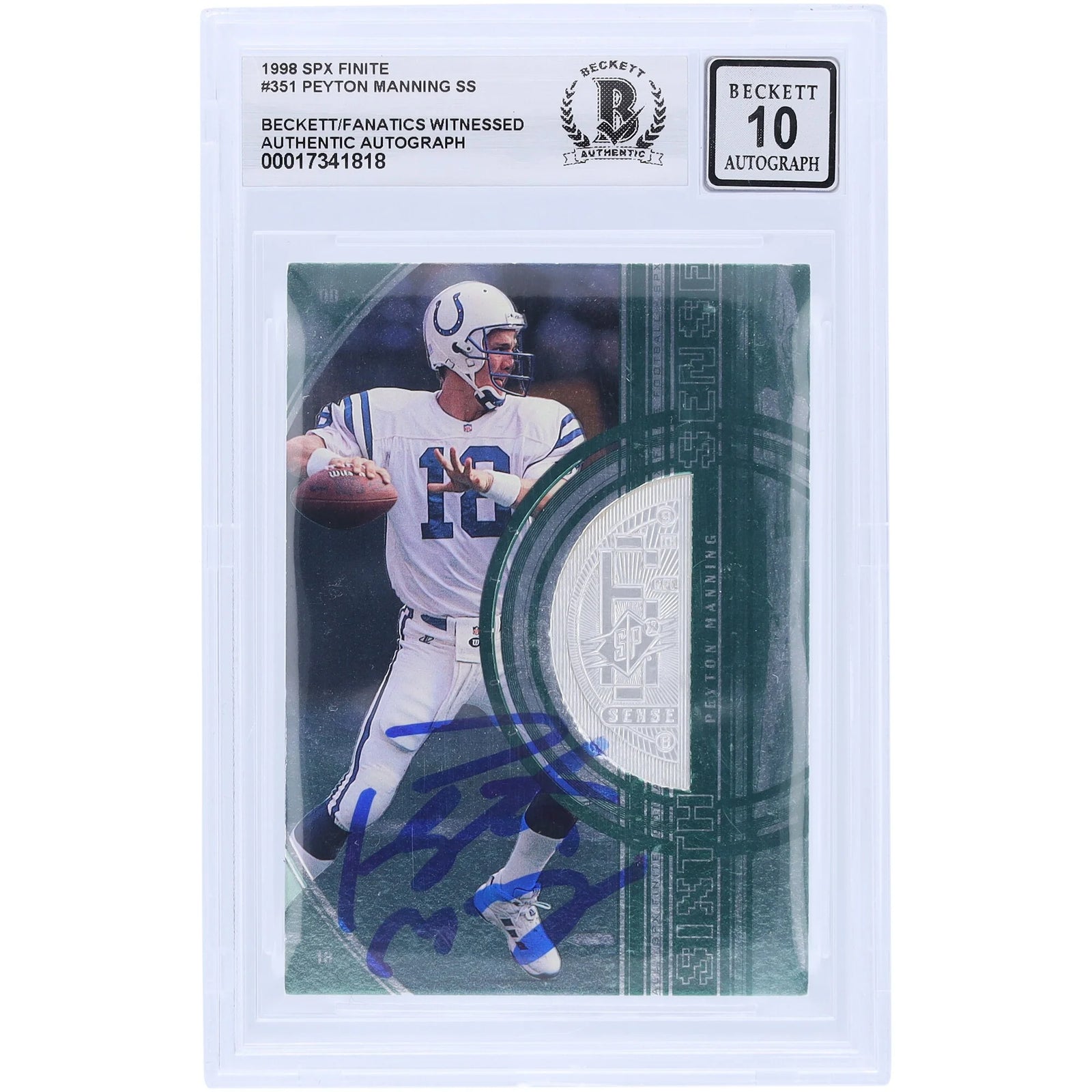 Peyton Manning Signed 1998 Upper Deck SPX Finite #351 Rookie Card | Beckett Authenticated