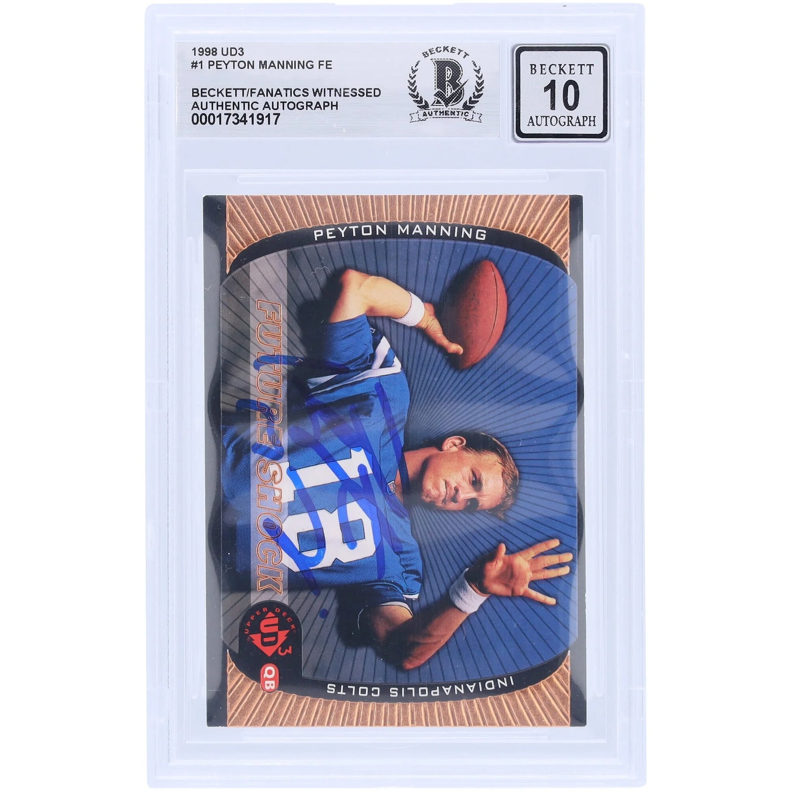 Peyton Manning Signed 1998 Upper Deck UD3 #1 Rookie Card | Beckett 10
