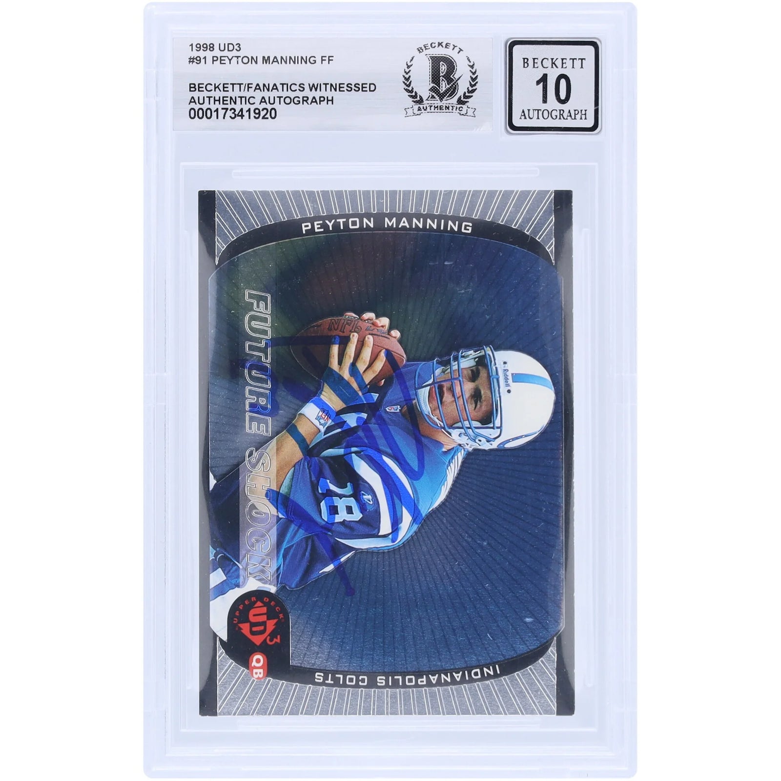 Peyton Manning Signed 1998 Upper Deck UD3 #91 Rookie Card | Beckett Graded 10