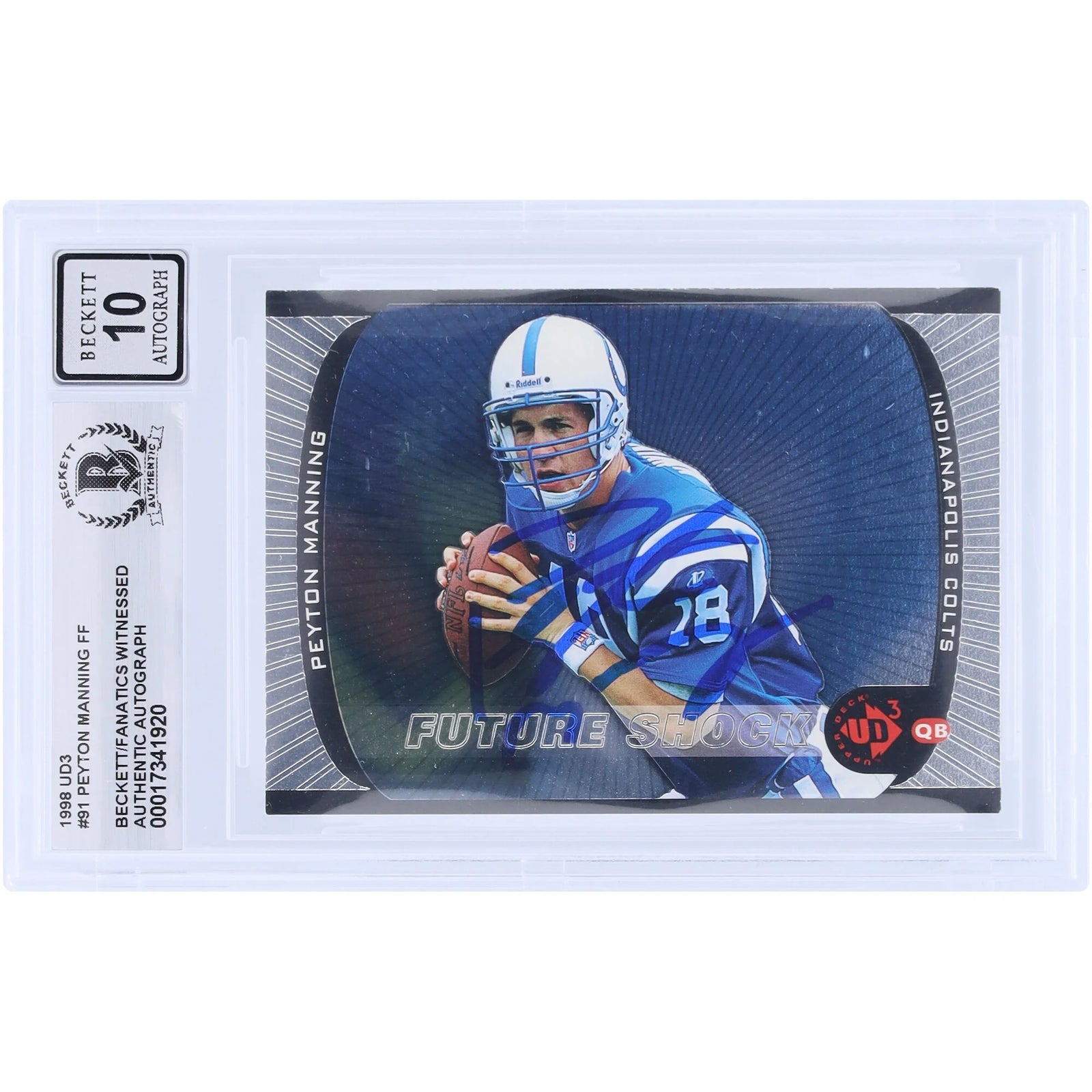 Peyton Manning Signed 1998 Upper Deck UD3 #91 Rookie Card | Beckett Graded 10