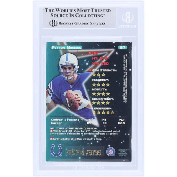 Peyton Manning Signed 1998 Topps Star #67 Rookie Card | Beckett Authenticated