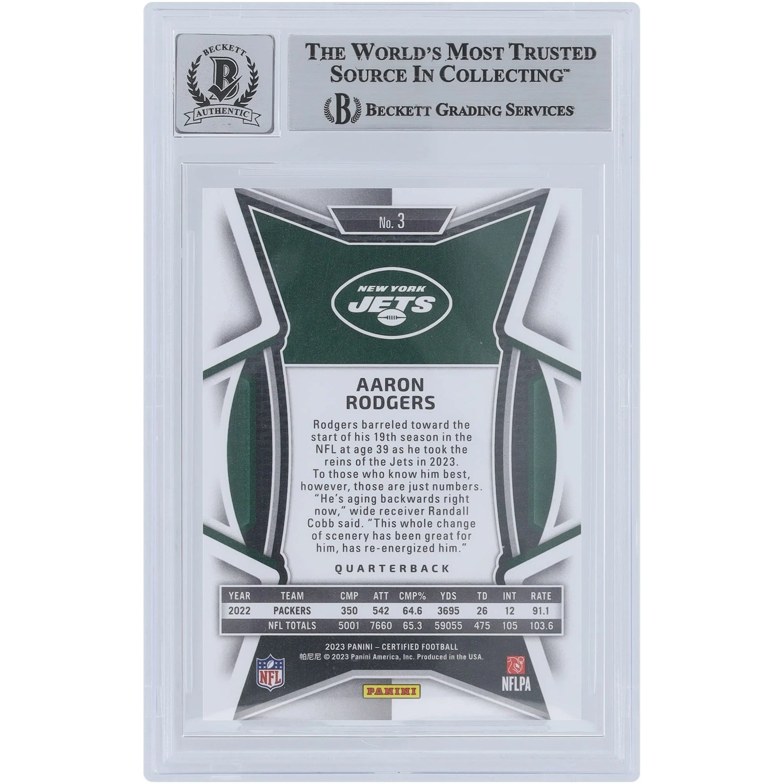 Aaron Rodgers Signed 2023 Panini Certified Mirror Card #3 #/349 | Beckett Graded 9