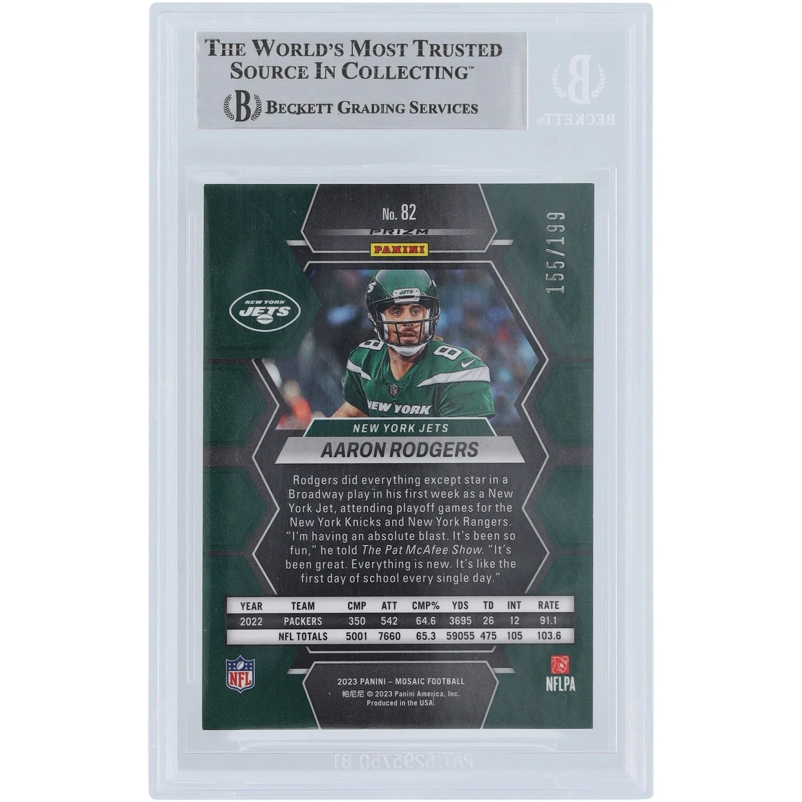 Aaron Rodgers Signed 2023 Panini Mosaic Orange #82 #/199 | Beckett Authenticated