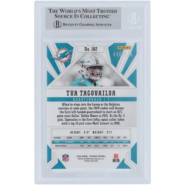 Tua Tagovailoa Signed 2020 Panini Phoenix Teal Rookie Card #102 | #/175