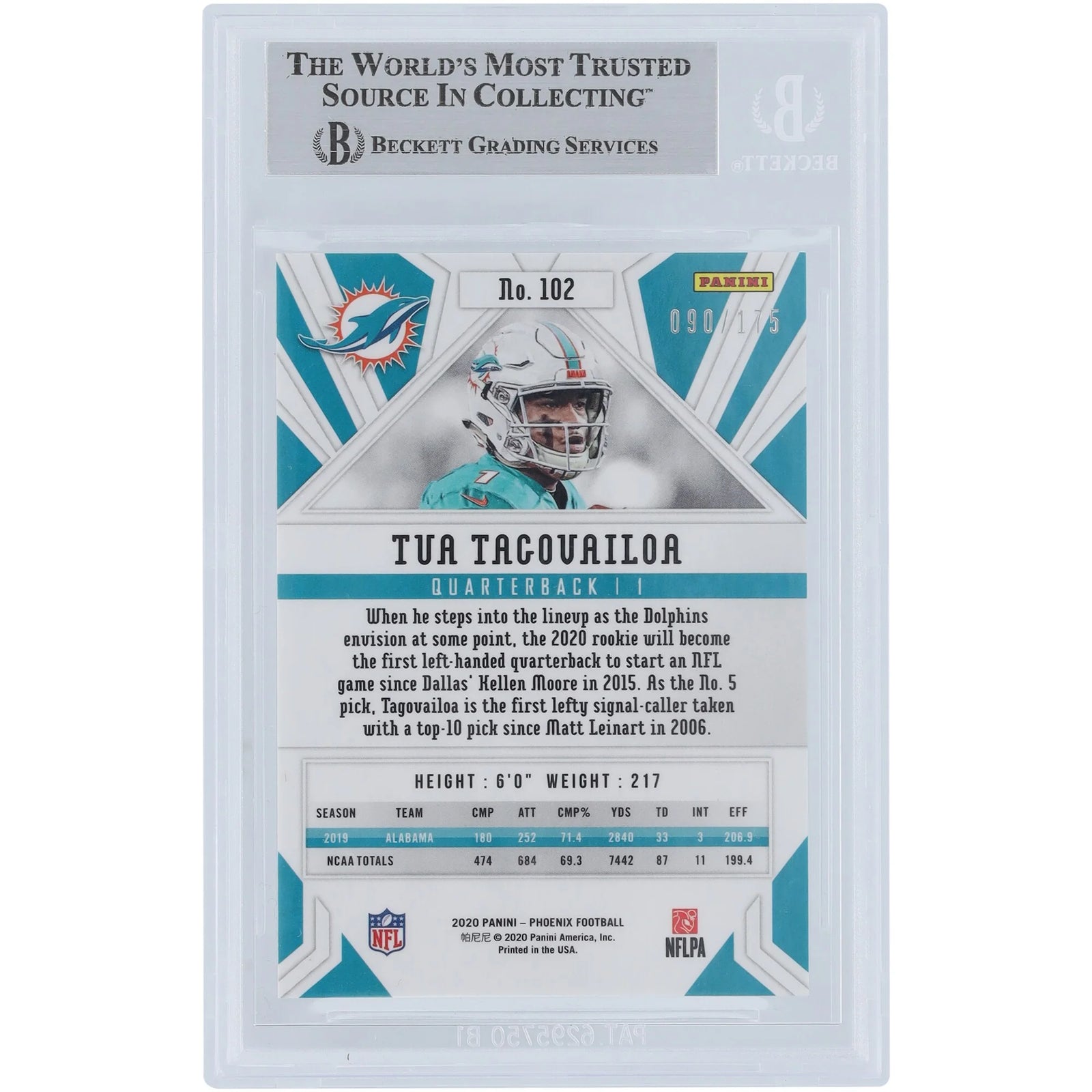 Tua Tagovailoa Signed 2020 Panini Phoenix Teal Rookie Card #102 | #/175