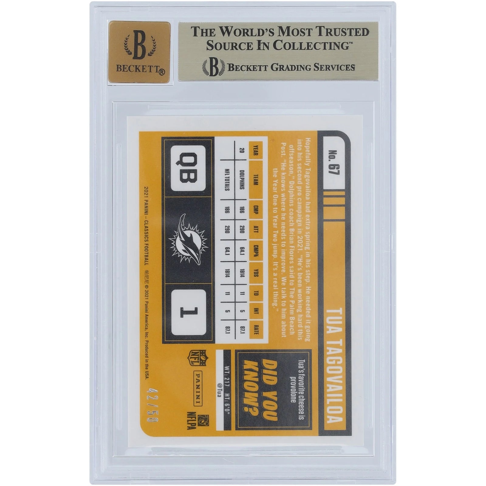 Tua Tagovailoa Signed 2021 Panini Classic Purple #67 Card | Graded 9.5