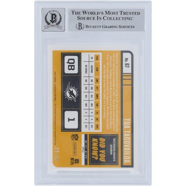 Tua Tagovailoa Signed 2021 Panini Classic Purple #67 Card | Beckett 10 #/35