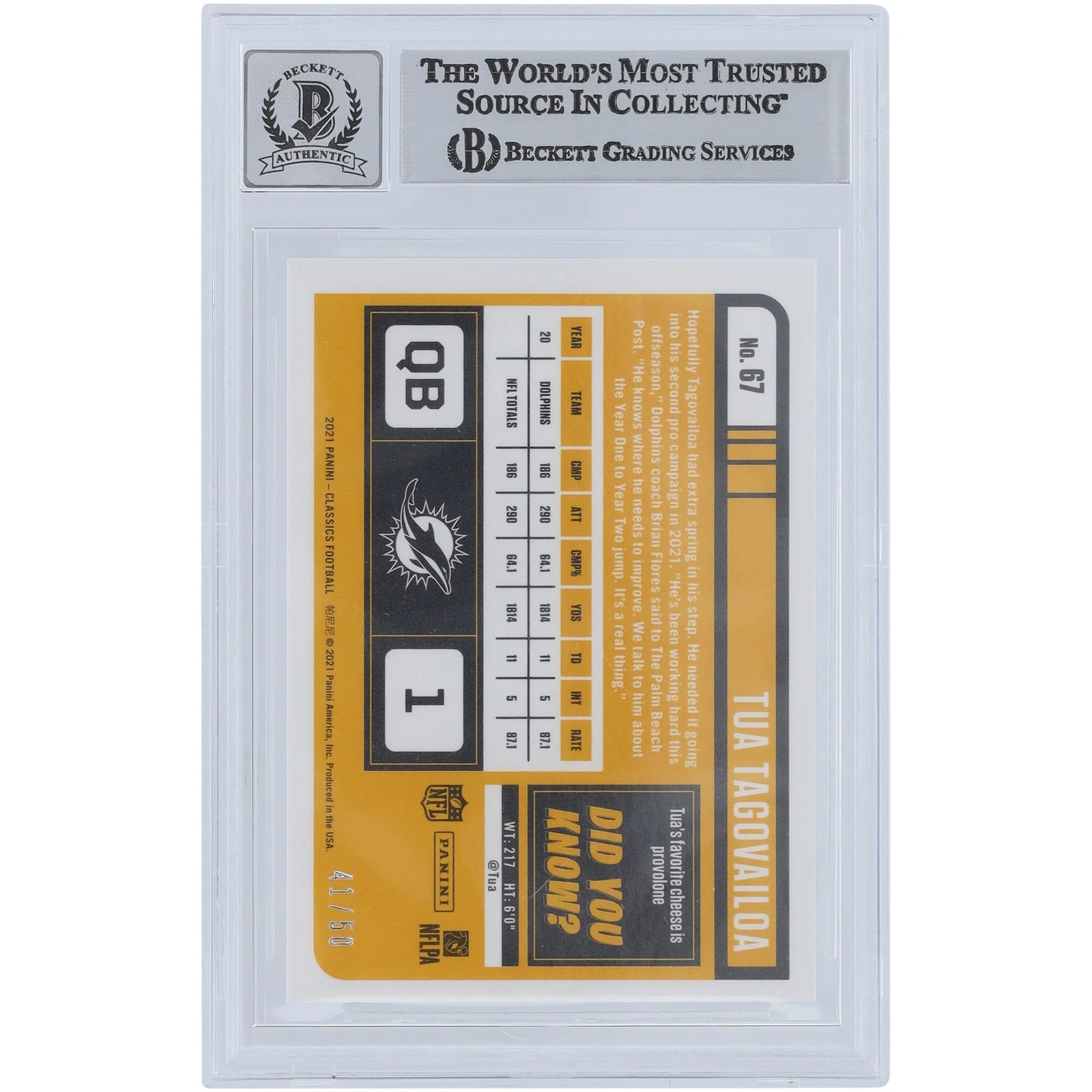Tua Tagovailoa Signed 2021 Panini Classic Premium #67 Card | Graded 10