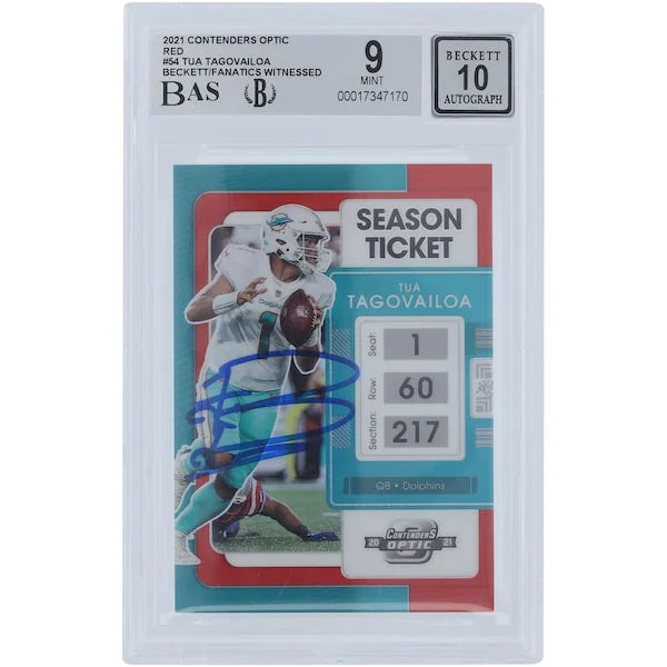 Tua Tagovailoa Signed 2021 Panini Contenders Optic Red #54 | Beckett 9