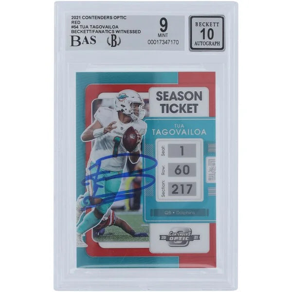 Tua Tagovailoa Signed 2021 Panini Contenders Optic Red #54 | Beckett 9