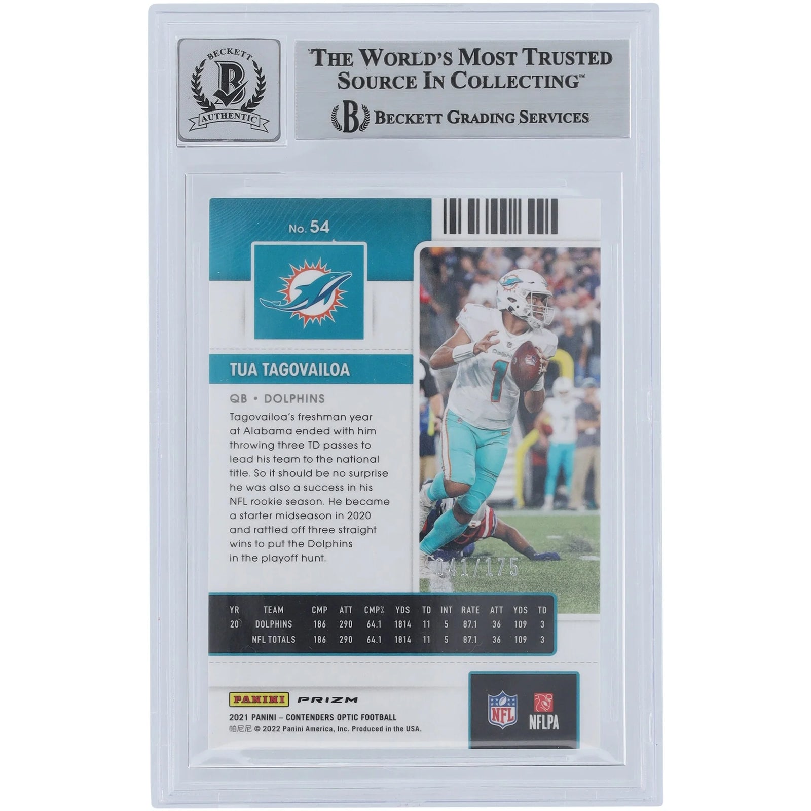 Tua Tagovailoa Signed 2021 Panini Contenders Optic Red #54 | Beckett 9