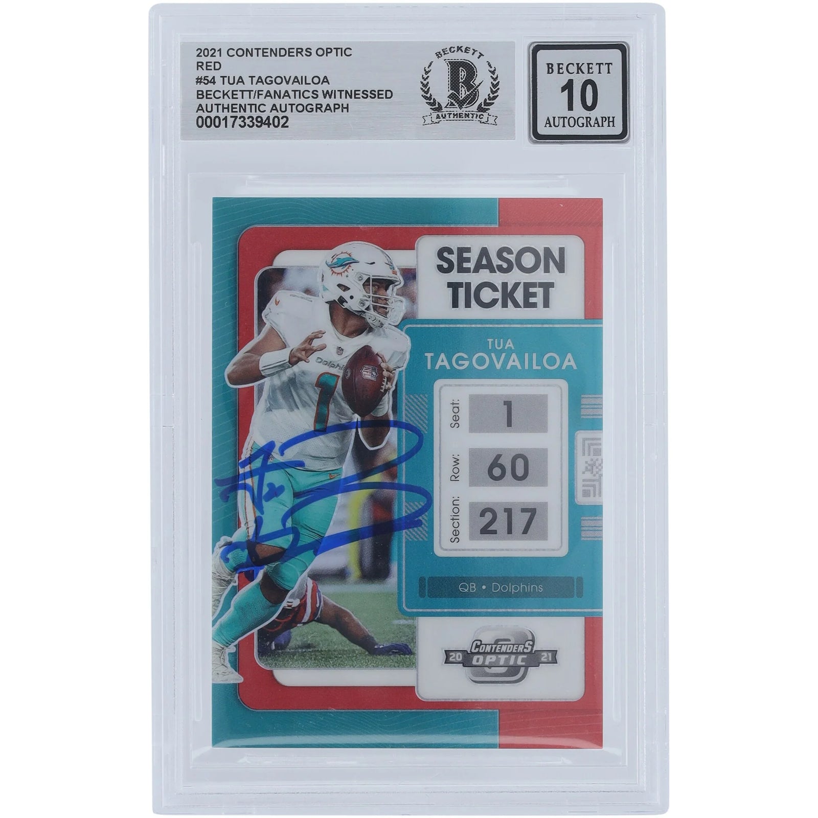 Tua Tagovailoa Signed 2021 Panini Contenders Optic Red #54 | Graded 10
