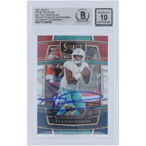 Tua Tagovailoa Signed 2021 Panini Select Tri-Color Prizm #22 | Beckett 10
