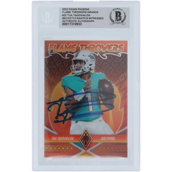 Tua Tagovailoa Signed 2022 Panini Phoenix Flame Throwers Orange Card | #/99 Beckett Authen