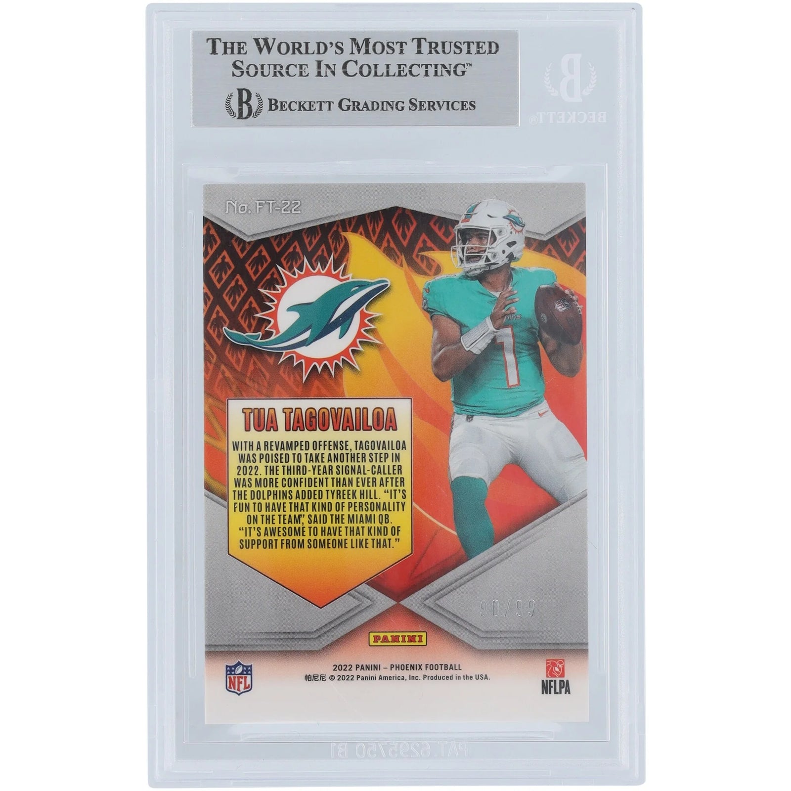 Tua Tagovailoa Signed 2022 Panini Phoenix Flame Throwers Orange Card | #/99 Beckett Authen