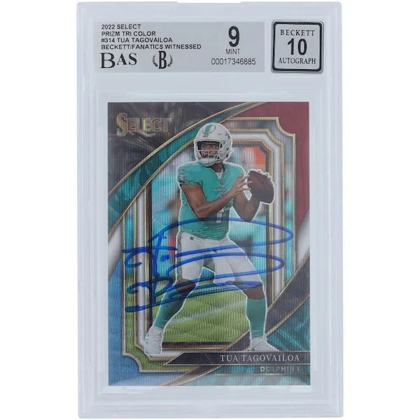 Tua Tagovailoa Signed 2022 Panini Select Tri-Color Prizm #314 | Beckett 9