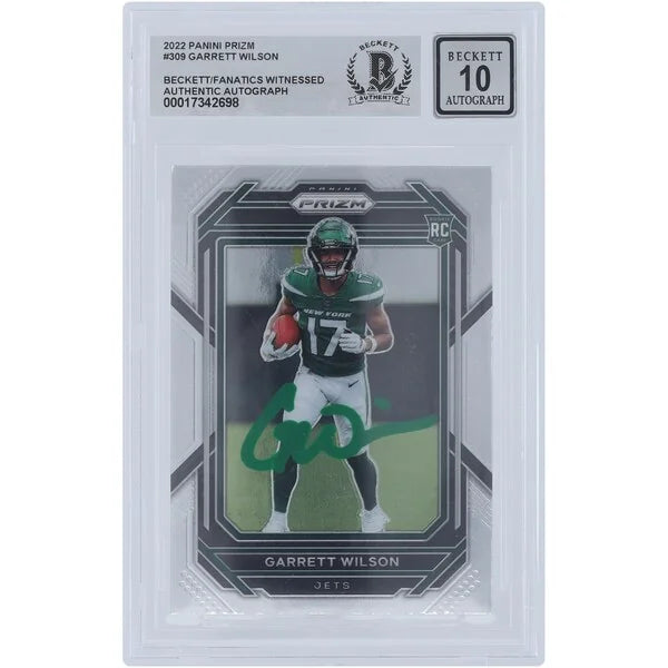 Garrett Wilson Signed 2022 Panini Prizm Green Ink #309 Rookie Card | Beckett Graded 10