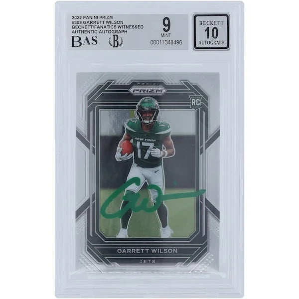 Garrett Wilson Signed 2022 Panini Prizm Green Ink Rookie Card #309 | Beckett 9