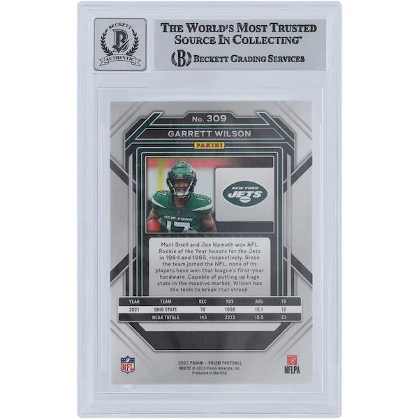 Garrett Wilson Signed 2022 Panini Prizm Green Ink Rookie Card #309 | Beckett 9
