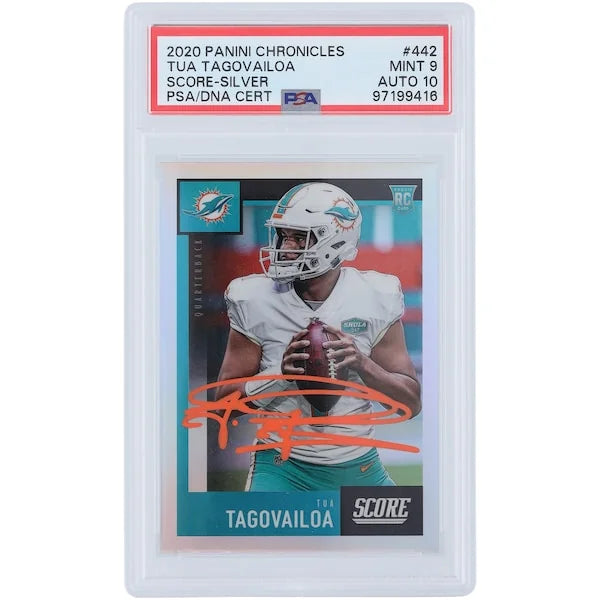 Tua Tagovailoa Signed 2020 Panini Chronicles Score Silver Prizm Rookie #442 Card | PSA 9