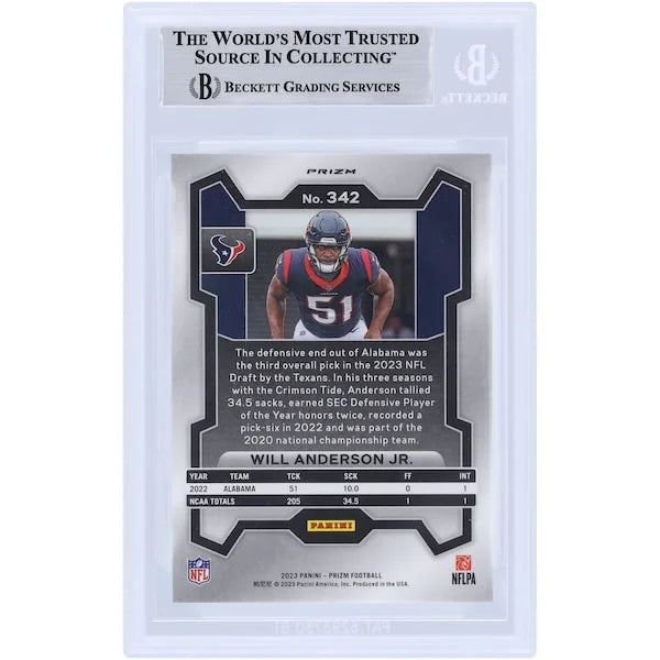 Will Anderson Jr. Signed 2023 Panini Prizm Green Wave Rookie #342 Card | Beckett Authentic