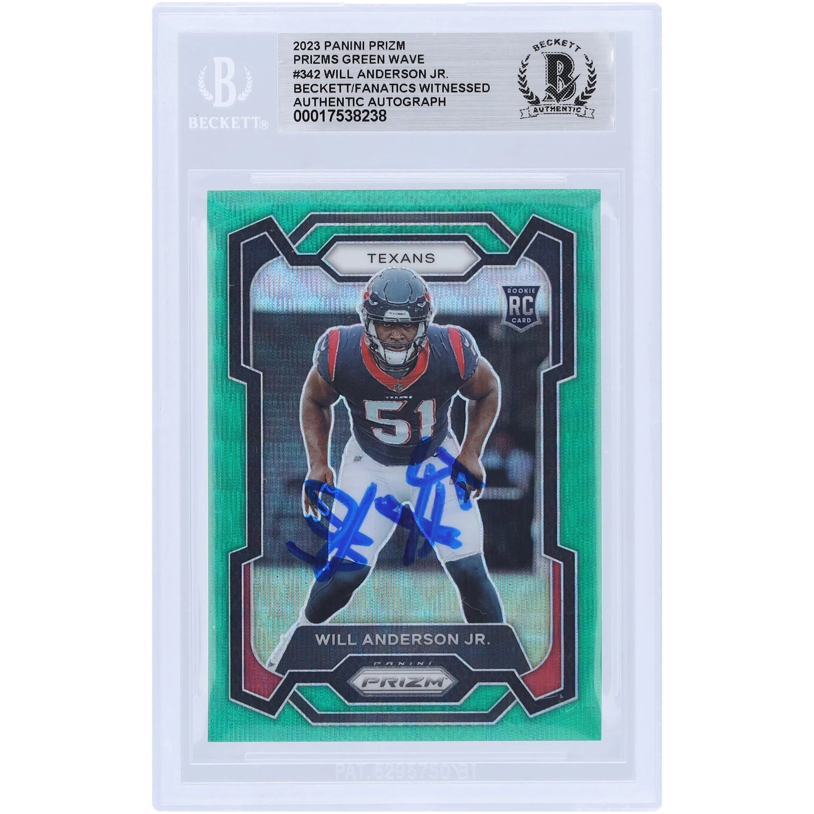 Will Anderson Jr. Signed 2023 Panini Prizm Green Wave Rookie #342 Card | Beckett Authentic