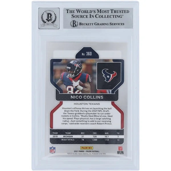 Nico Collins Signed 2021 Panini Prizm #360 Rookie Card | Graded 9
