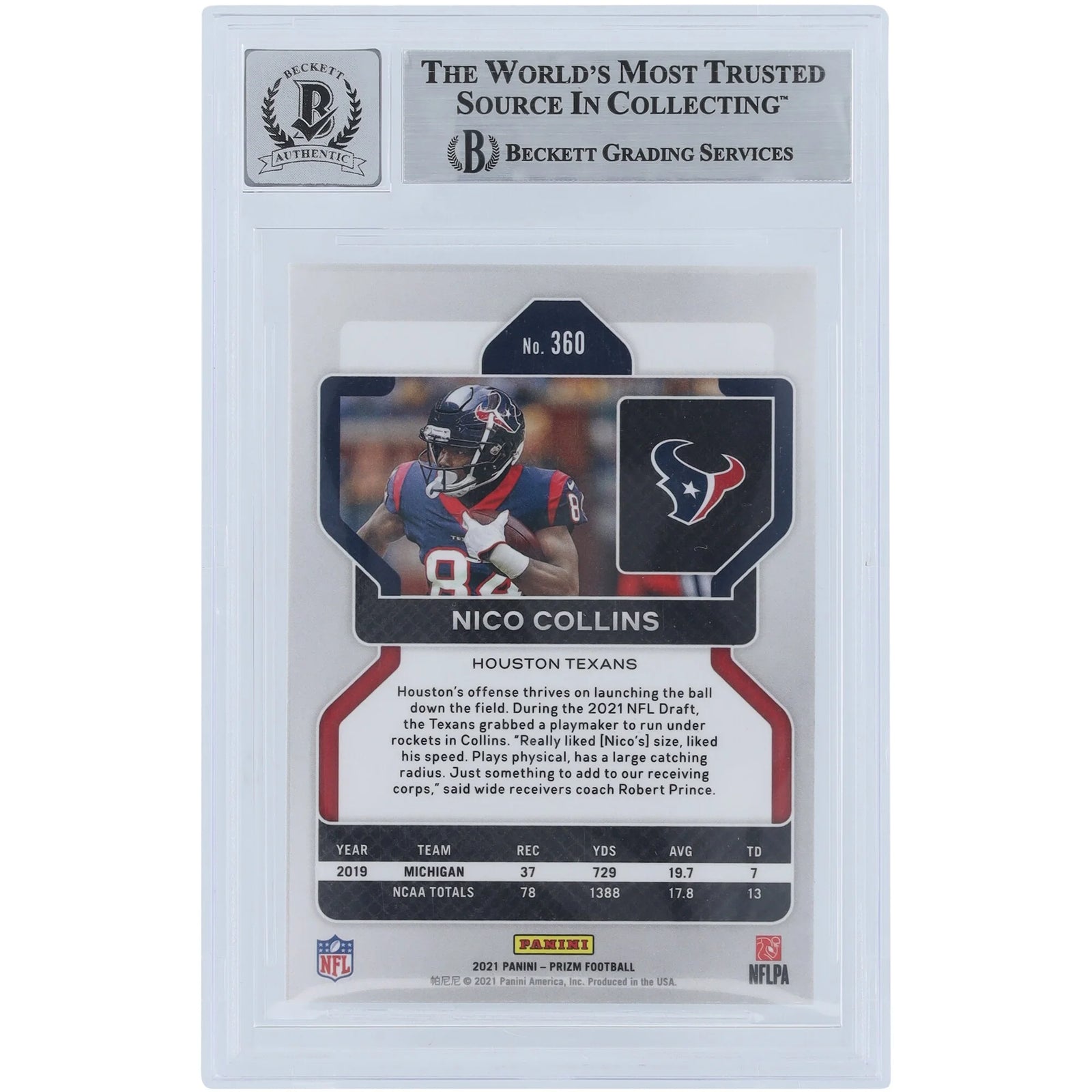 Nico Collins Signed 2021 Panini Prizm #360 Rookie Card | Graded 9