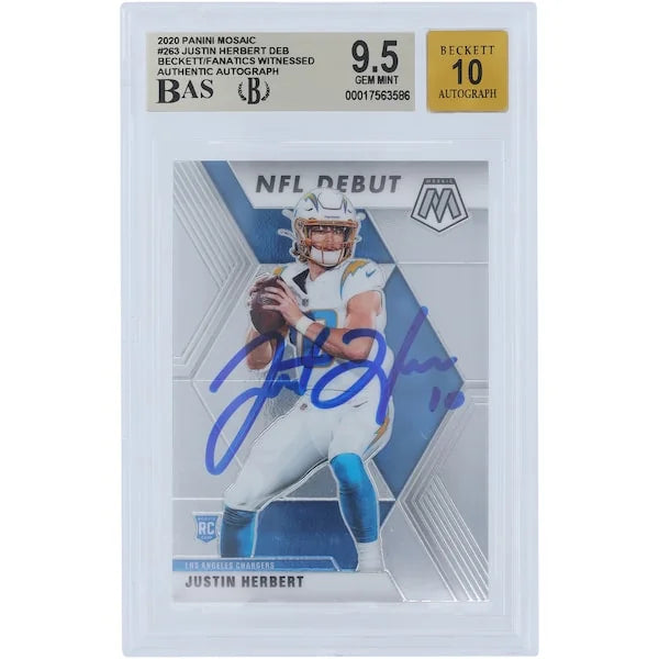 Justin Herbert Signed 2020 Panini Mosaic NFL Debut Rookie #263 Card | Beckett 9.5