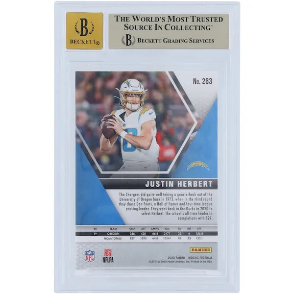 Justin Herbert Signed 2020 Panini Mosaic NFL Debut Rookie #263 Card | Beckett 9.5