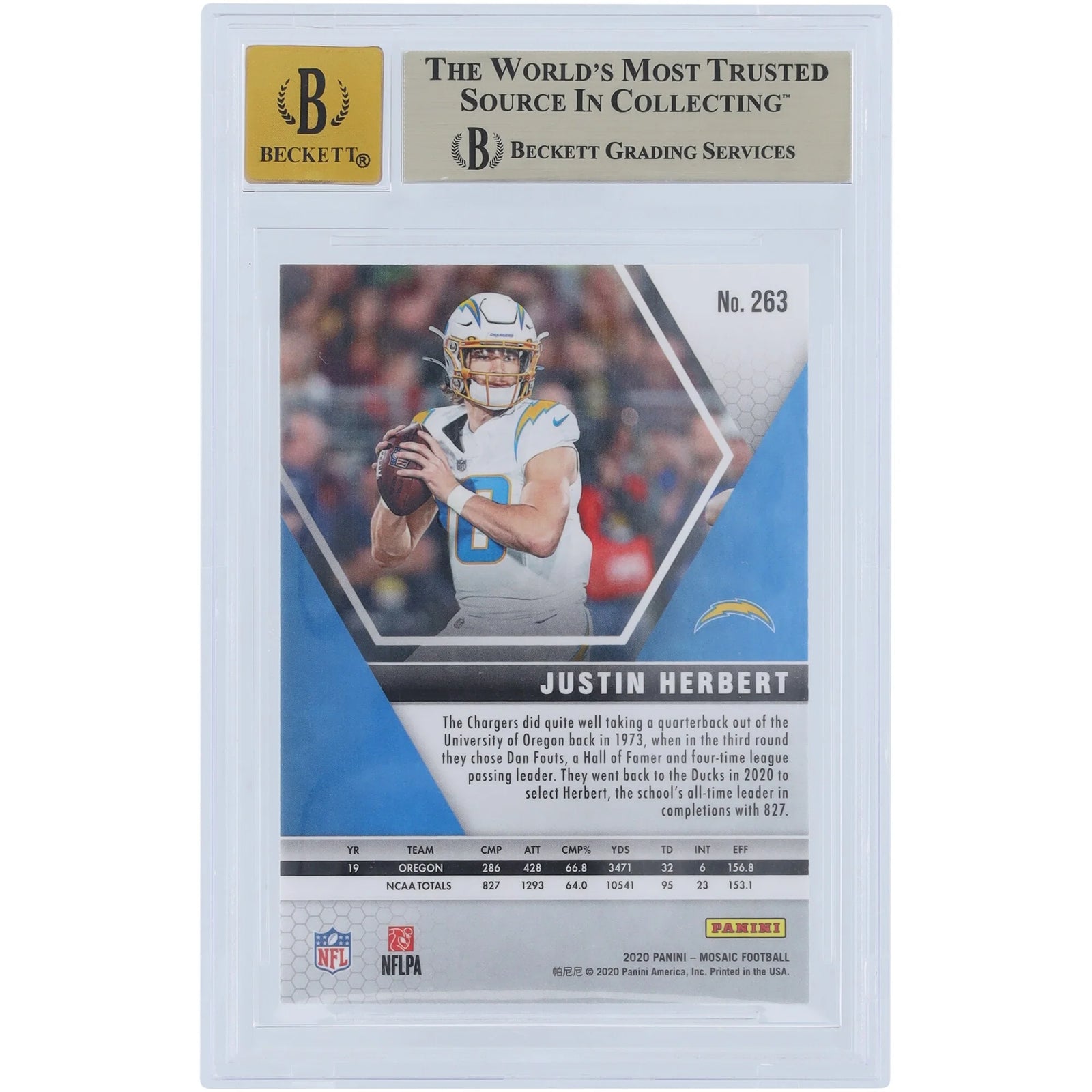 Justin Herbert Signed 2020 Panini Mosaic NFL Debut Rookie #263 Card | Beckett 9.5