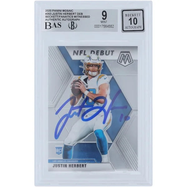 Justin Herbert Signed 2020 Panini Mosaic #263 Rookie Card | Graded 9