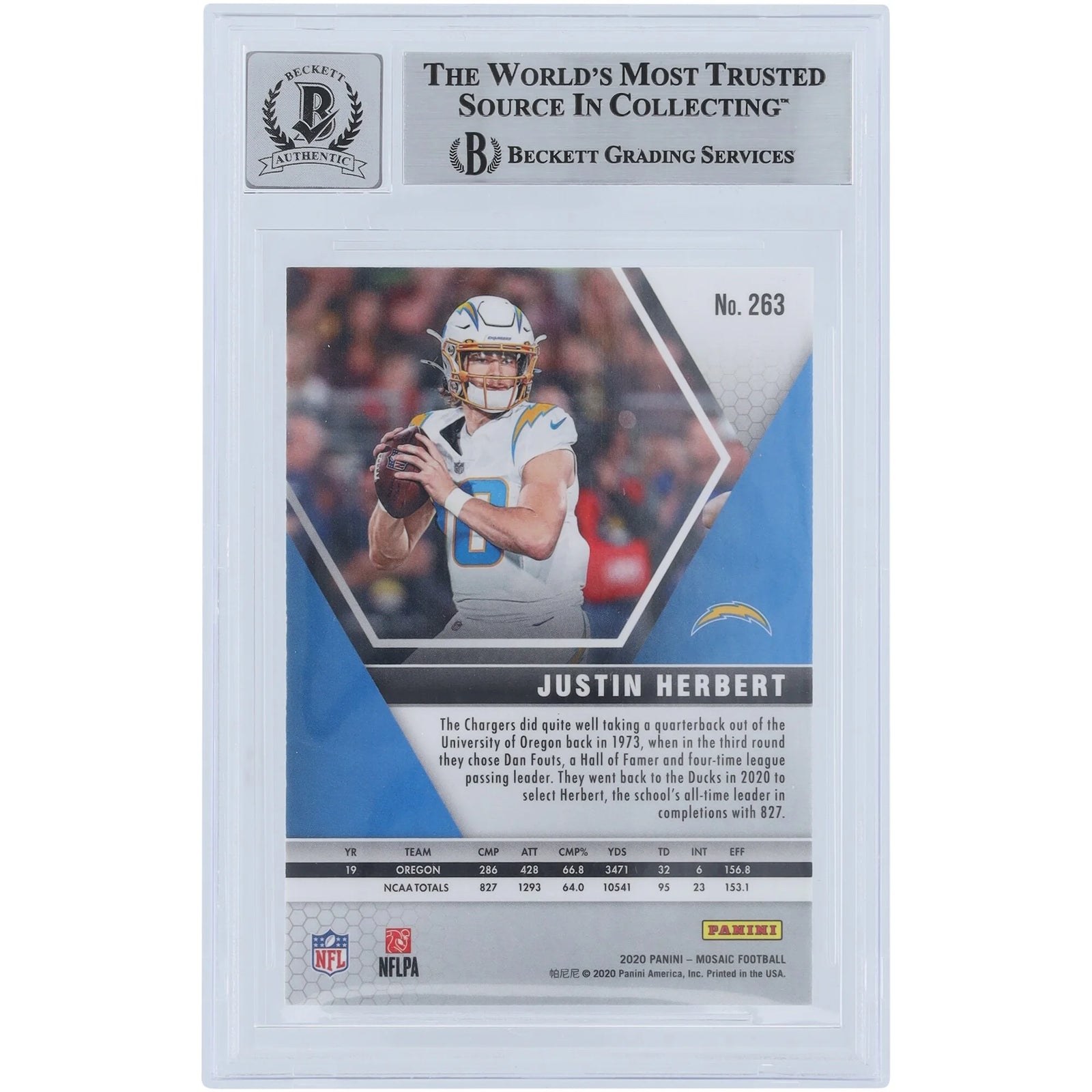 Justin Herbert Signed 2020 Panini Mosaic #263 Rookie Card | Graded 9