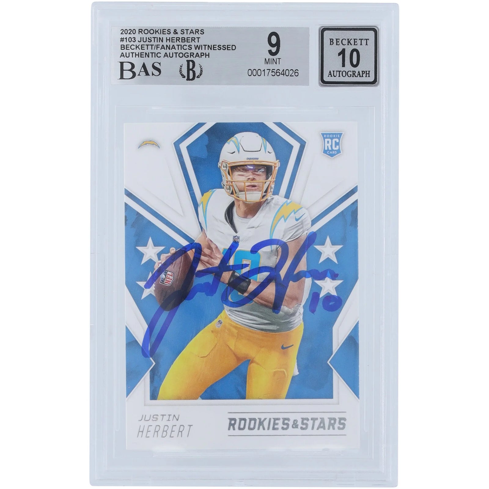 Justin Herbert Signed 2020 Panini Rookies & Stars #103 | Graded 9