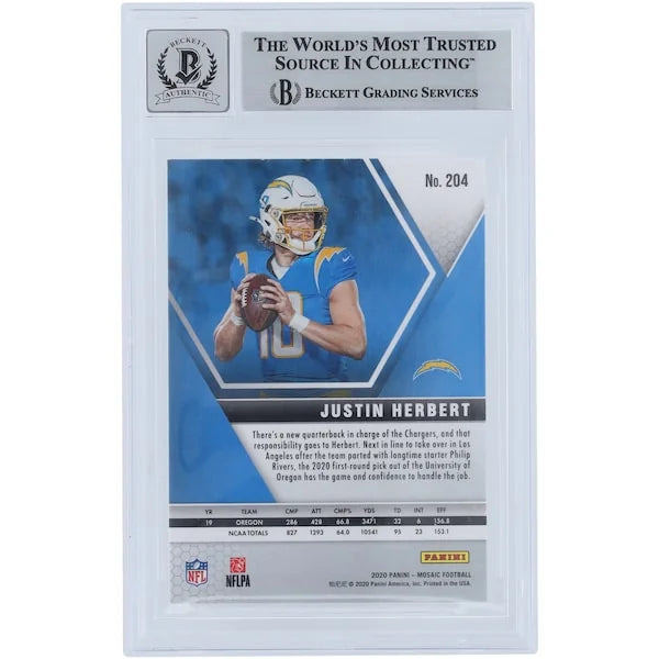 Justin Herbert Signed 2020 Panini Mosaic Rookie Card #204 | Graded 9