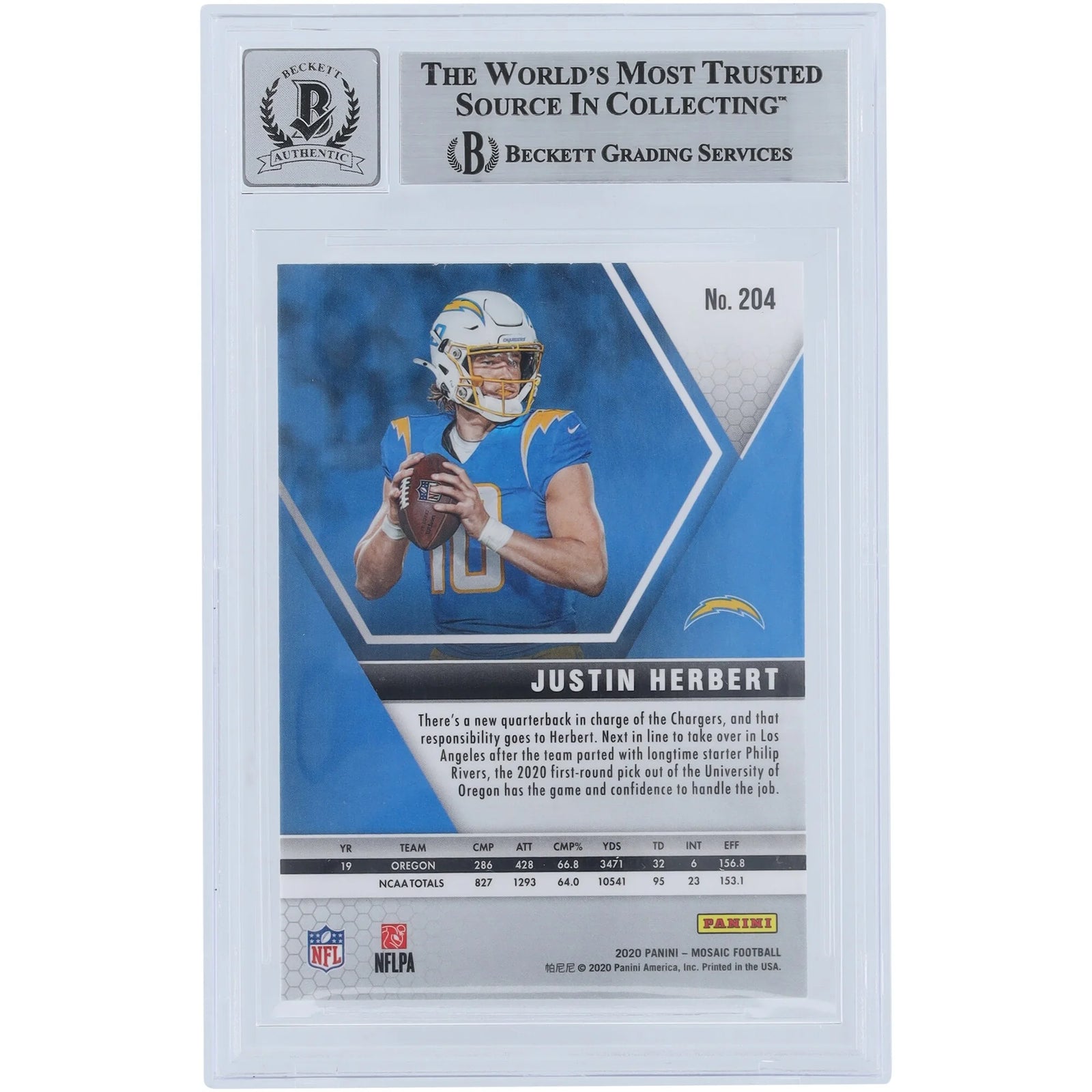 Justin Herbert Signed 2020 Panini Mosaic Rookie Card #204 | Graded 9