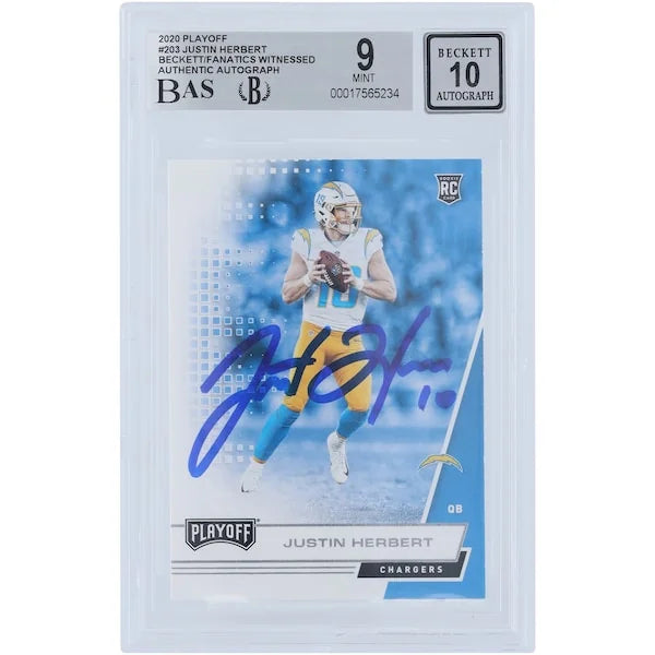 Justin Herbert Signed 2020 Panini Playoff #203 Rookie Card | Beckett 9
