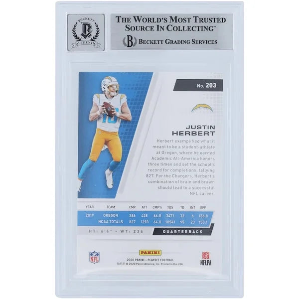 Justin Herbert Signed 2020 Panini Playoff #203 Rookie Card | Beckett 9