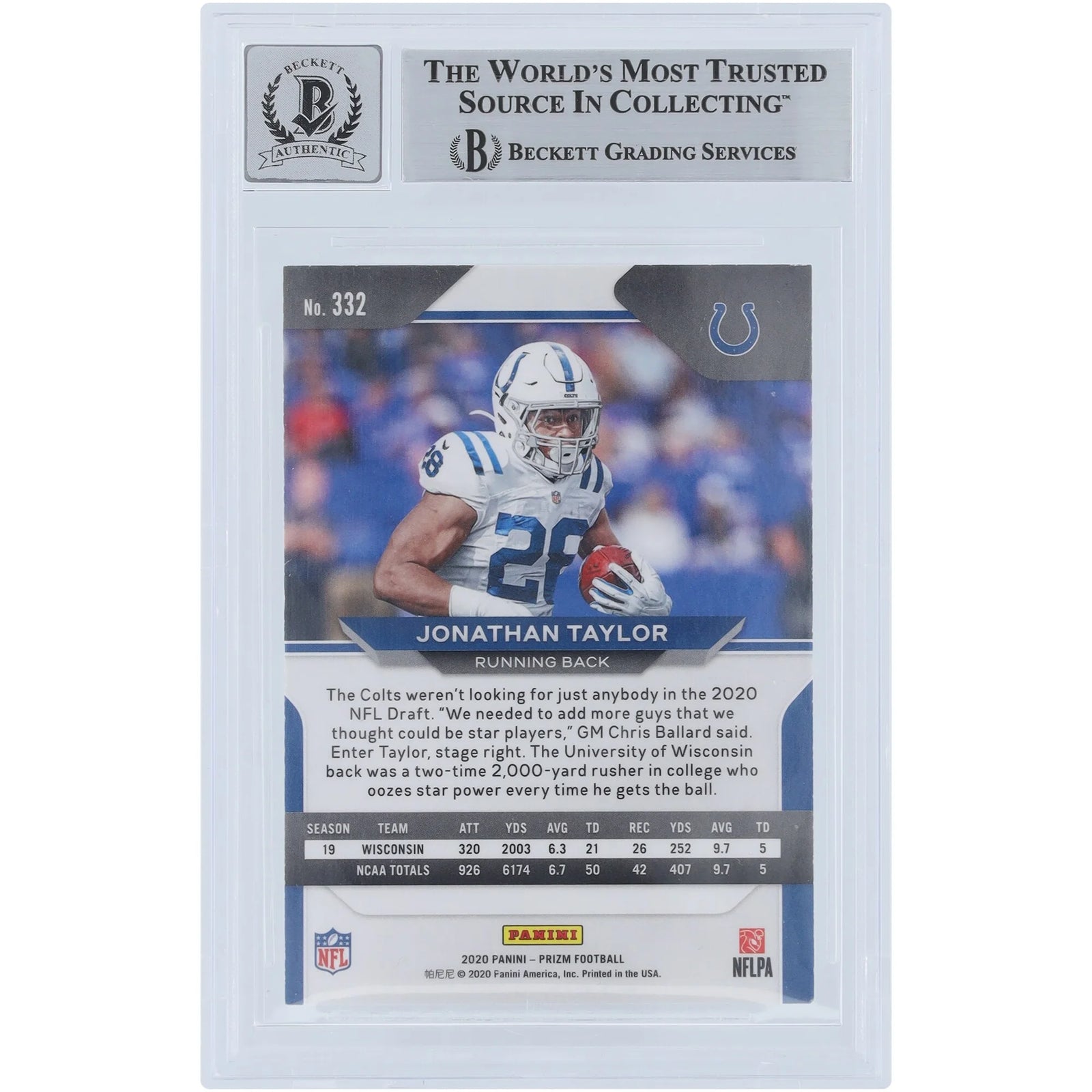 Jonathan Taylor Signed 2020 Panini Prizm #332 Rookie Card | Graded 9