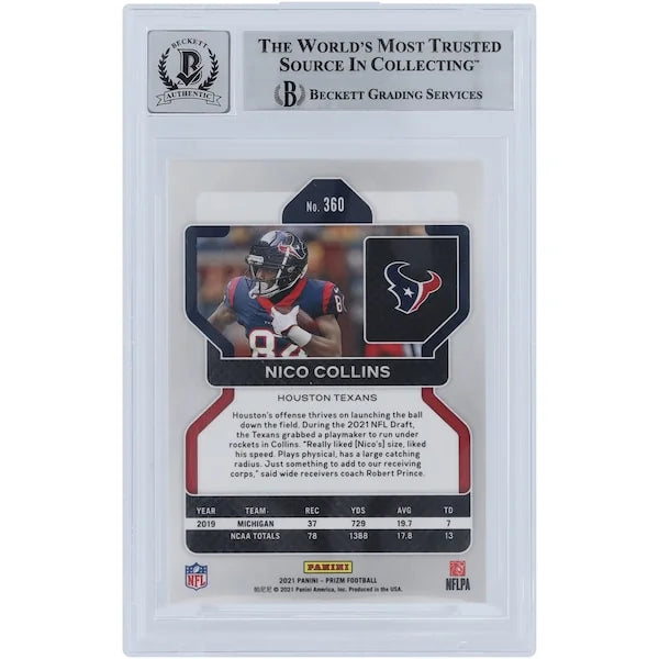 Nico Collins Signed 2021 Panini Prizm #360 Rookie Card | Beckett 10