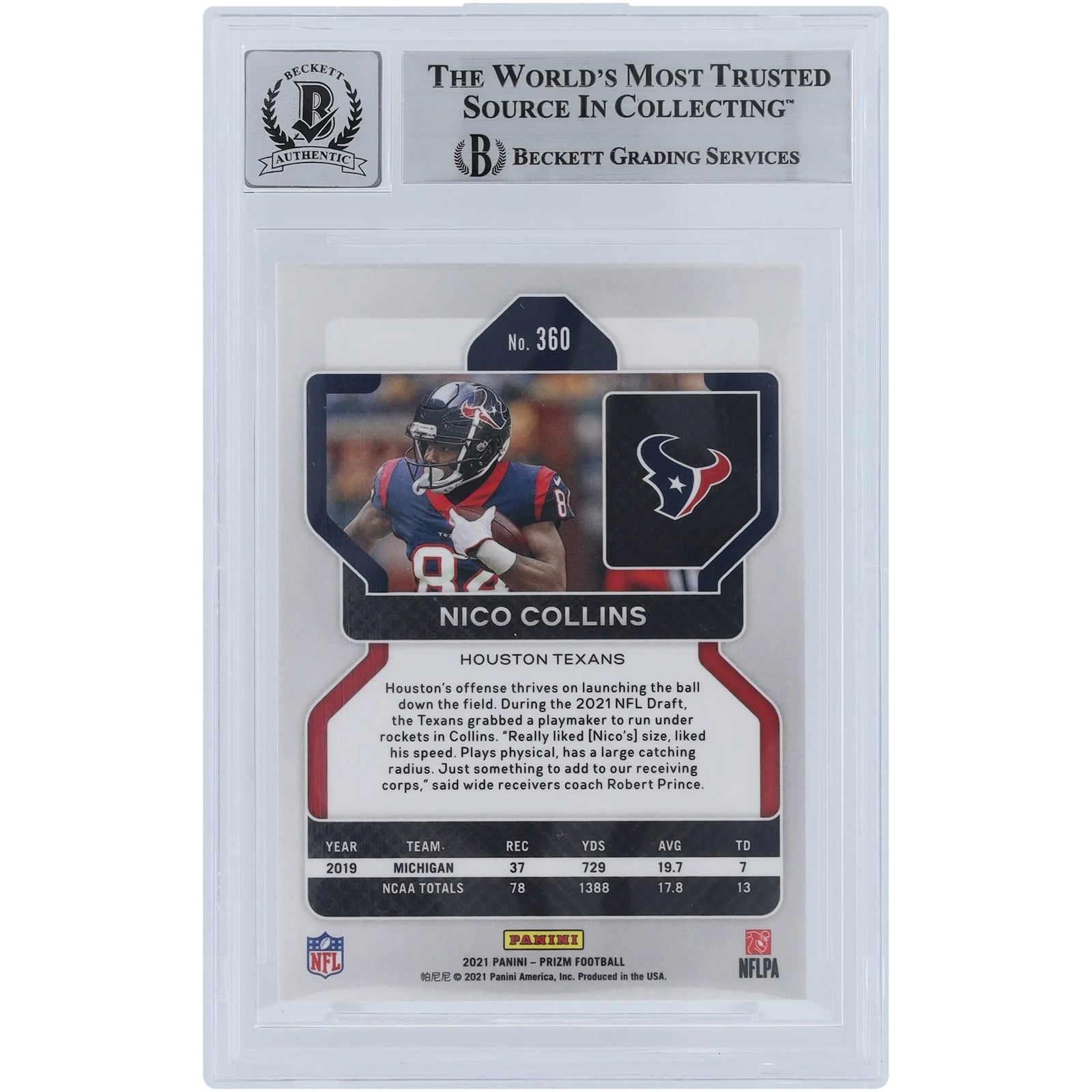 Nico Collins Signed 2021 Panini Prizm #360 Rookie Card | Beckett 10