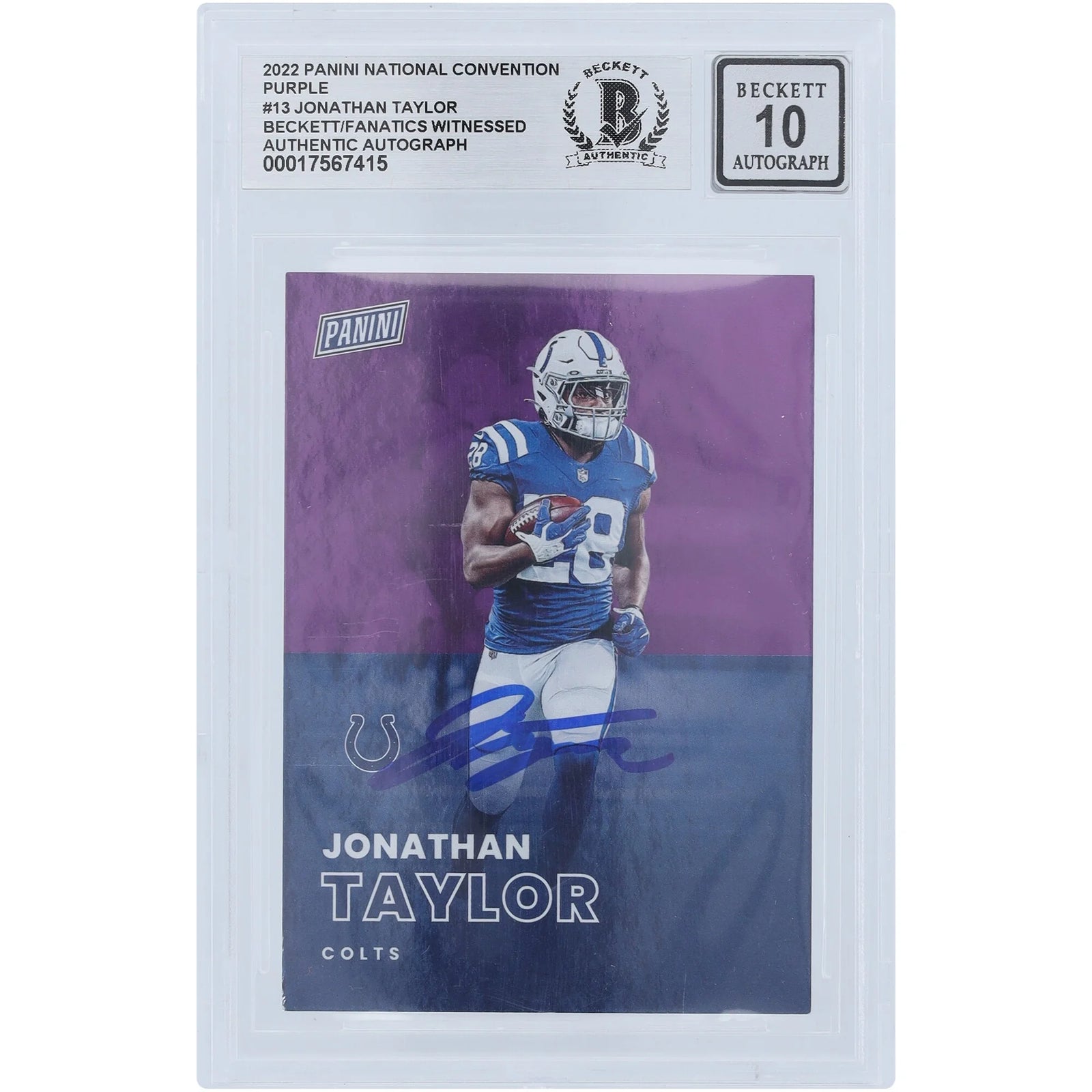 Jonathan Taylor Signed 2022 Panini National Convention Purple #13 Card | Graded 10