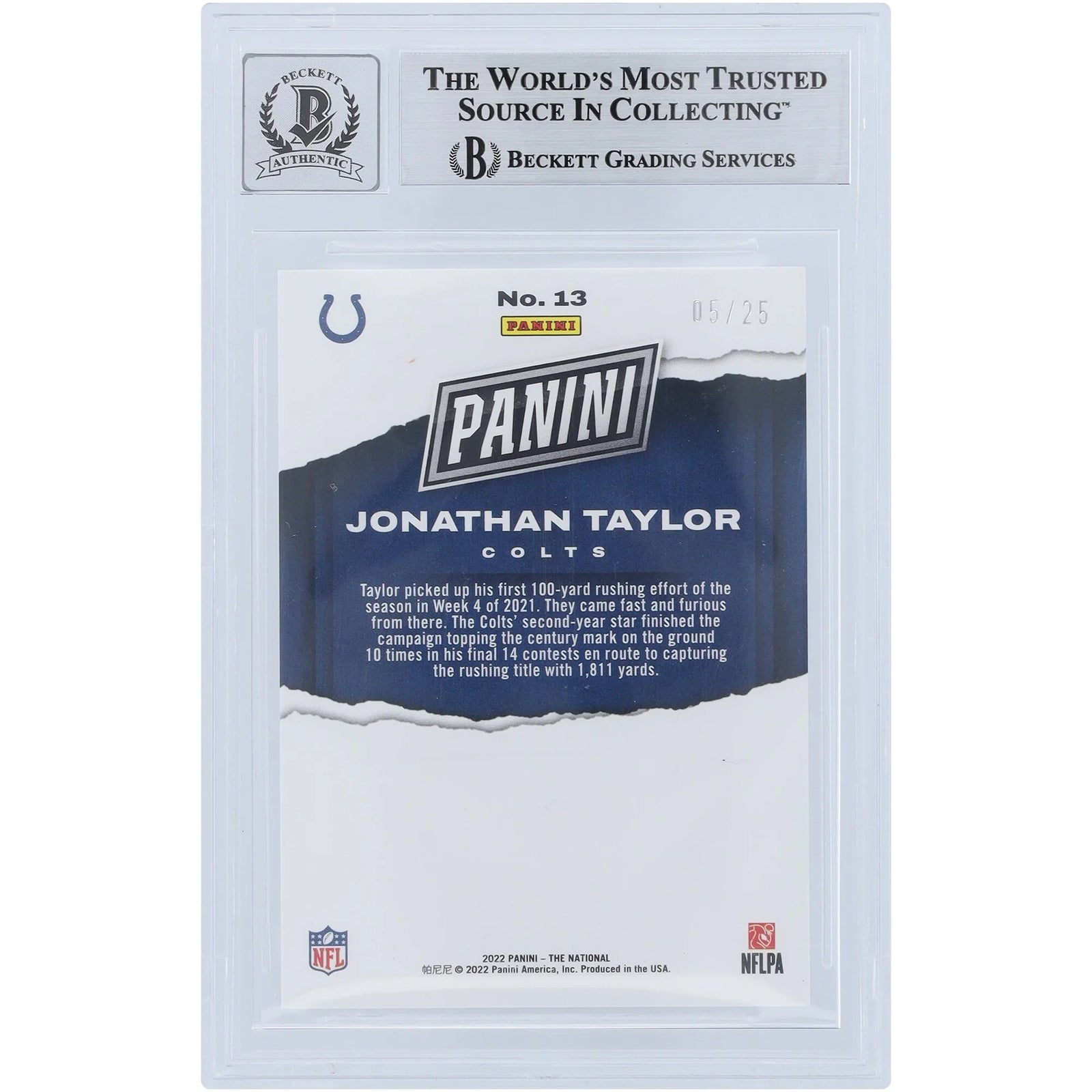 Jonathan Taylor Signed 2022 Panini National Convention Purple #13 Card | Graded 10