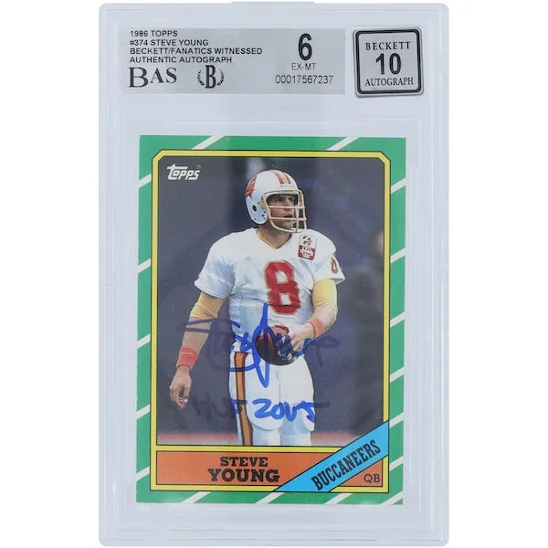 Steve Young Signed 1986 Topps #374 Rookie Card | Beckett 6 with HOF 2005 Inscription