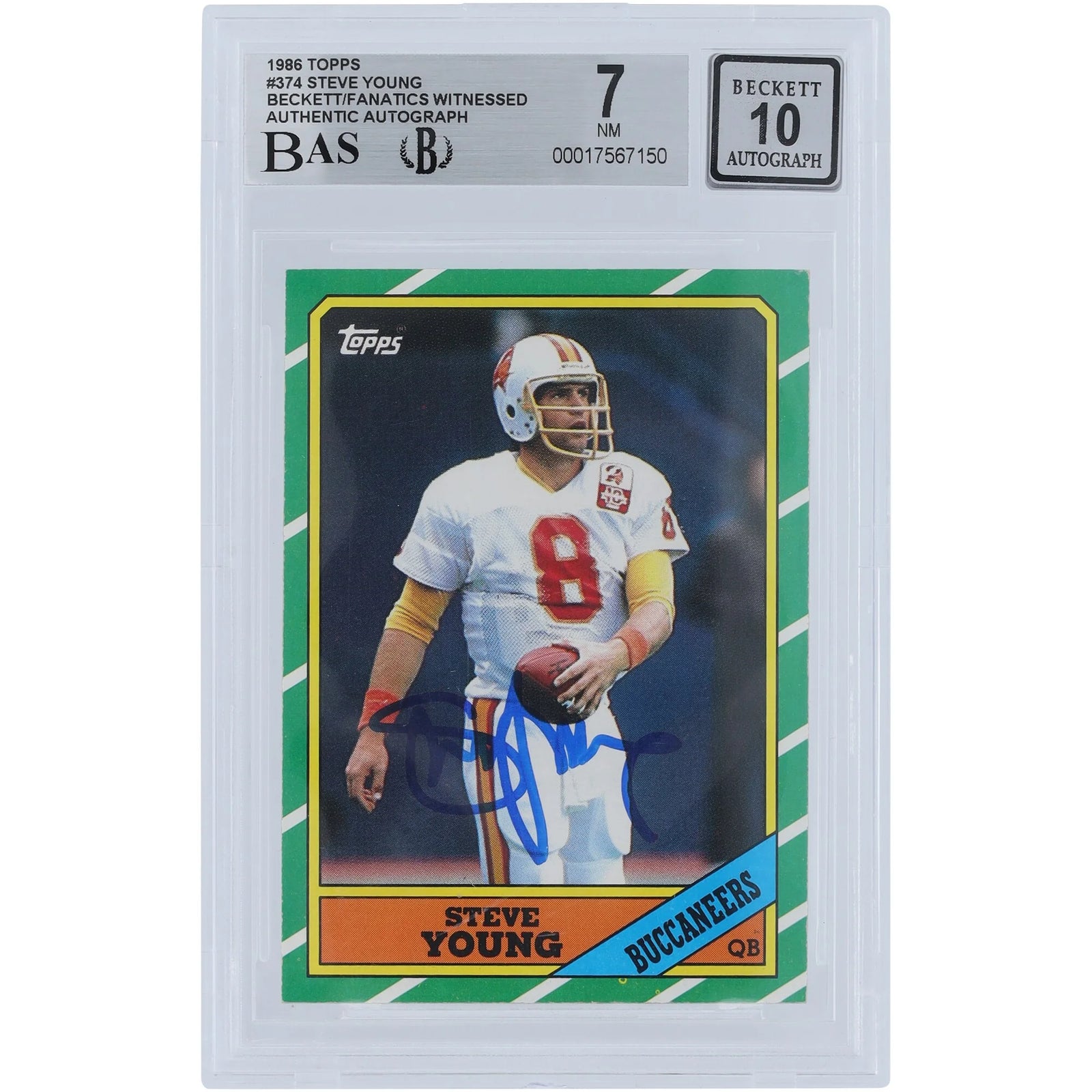Steve Young Signed 1986 Topps #374 Rookie Card | Beckett Graded 7